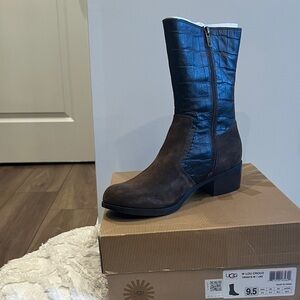 UGG Brown Croc-Embossed Heeled Boots. Brand New. Never been worn!!!